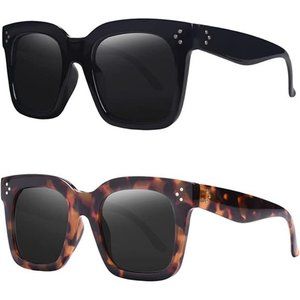 2 Pack Vintage Women Oversized Sunglasses Designer Luxury Square Sun Glasses